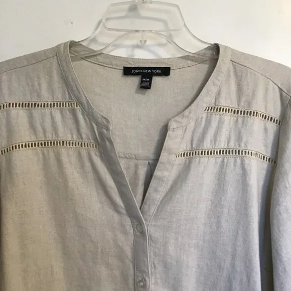 JONES New York Linen Button Front Blouse - Picture 2 of 7